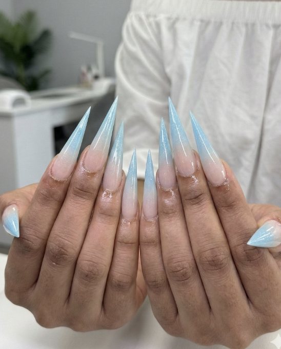 Baby blue and white French tip nails at Lilylux Nail Spa London