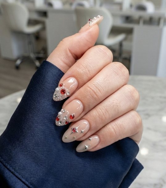 Elegant nude nails with gold accents at Lilylux Nail Spa London